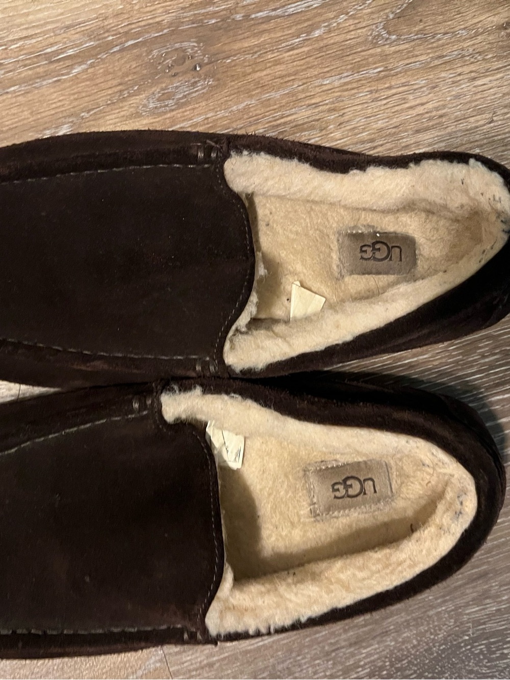 UGG Men's Dark Brown Suede Shearling Slip-On Loafers